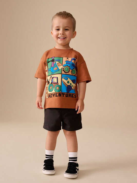 Rust Brown Vehicles Short Sleeve Graphic T-Shirt (3mths-7yrs) image 3