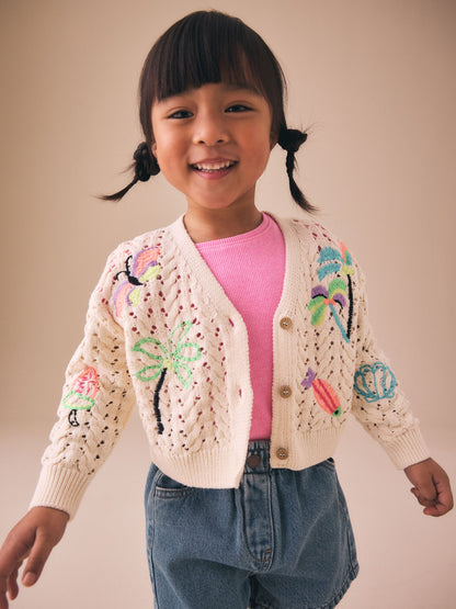 Dsiney Kidz - Ecru Fluro Embroidered Crochet Cardigan (3mths-7yrs) image 1