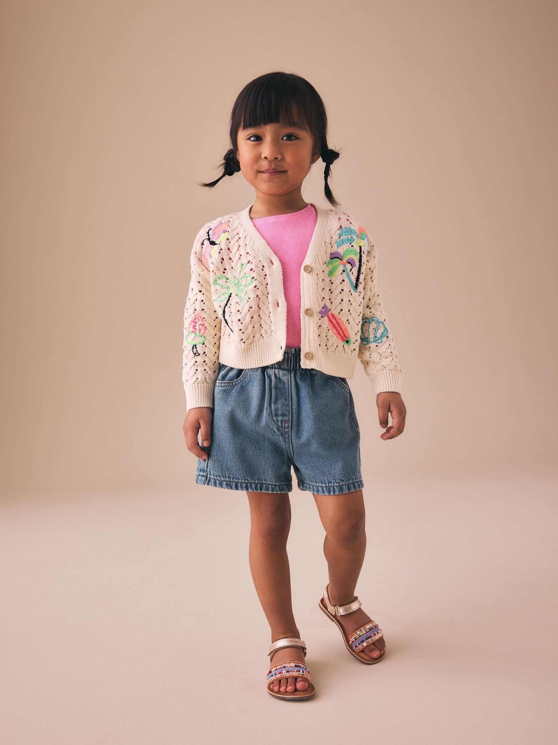 Dsiney Kidz - Ecru Fluro Embroidered Crochet Cardigan (3mths-7yrs) image 2