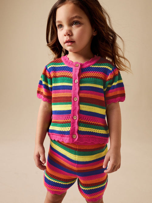 Dsiney Kidz - Bright Stripe Knitted Shorts And Cardigan Set (3mths-7yrs) image 1