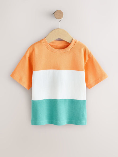 Orange/White/Blue Short Sleeve Colourblock T-Shirt (3mths-7yrs) (3mths-7yrs) image 1