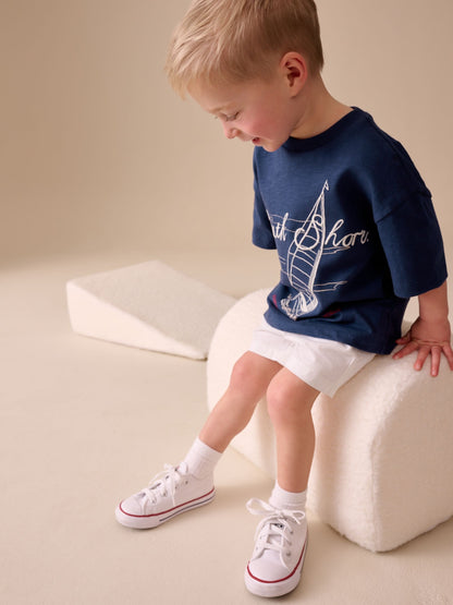 Navy Blue Boat Short Sleeve Graphic T-Shirt (3mths-7yrs) image 2