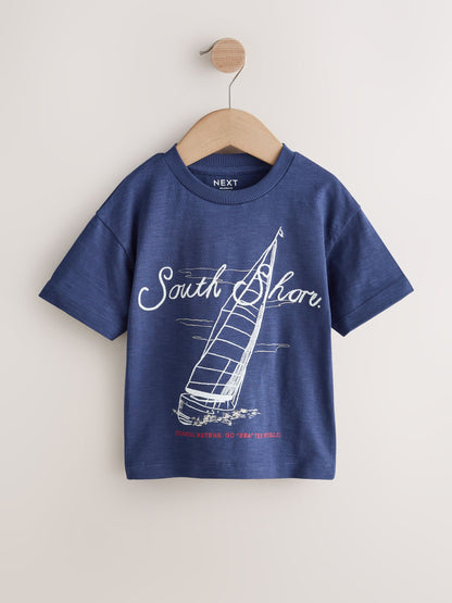 Navy Blue Boat Short Sleeve Graphic T-Shirt (3mths-7yrs) image 5