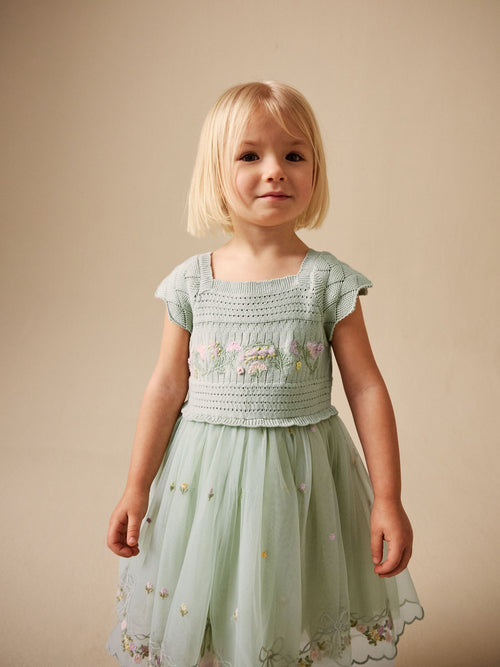 Dsiney Kidz - Sage Green Floral Crochet & Tulle Party Dress (3mths-10yrs) image 1