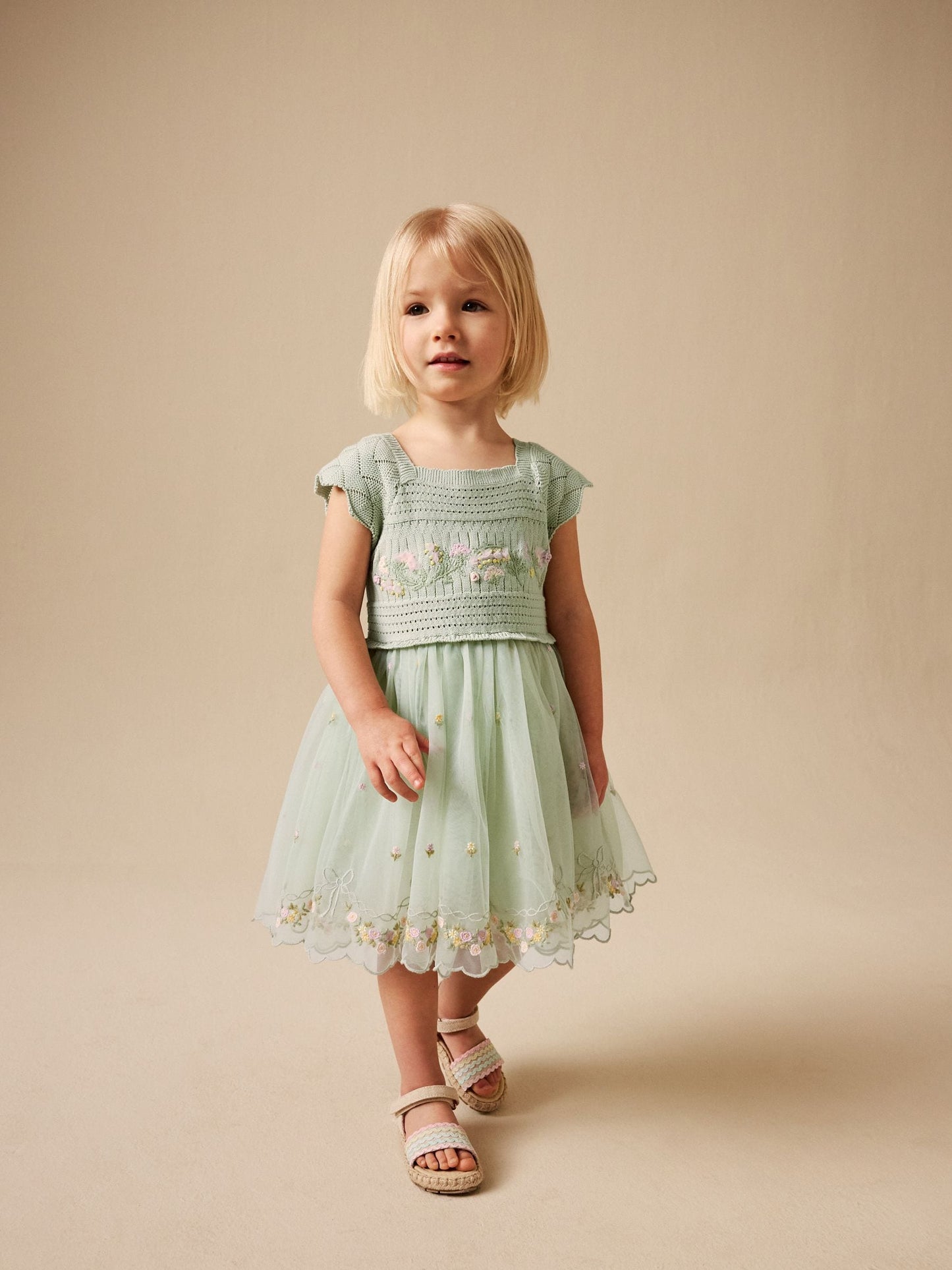 Sage Green Floral Crochet & Tulle Party Dress (3mths-10yrs) image 2