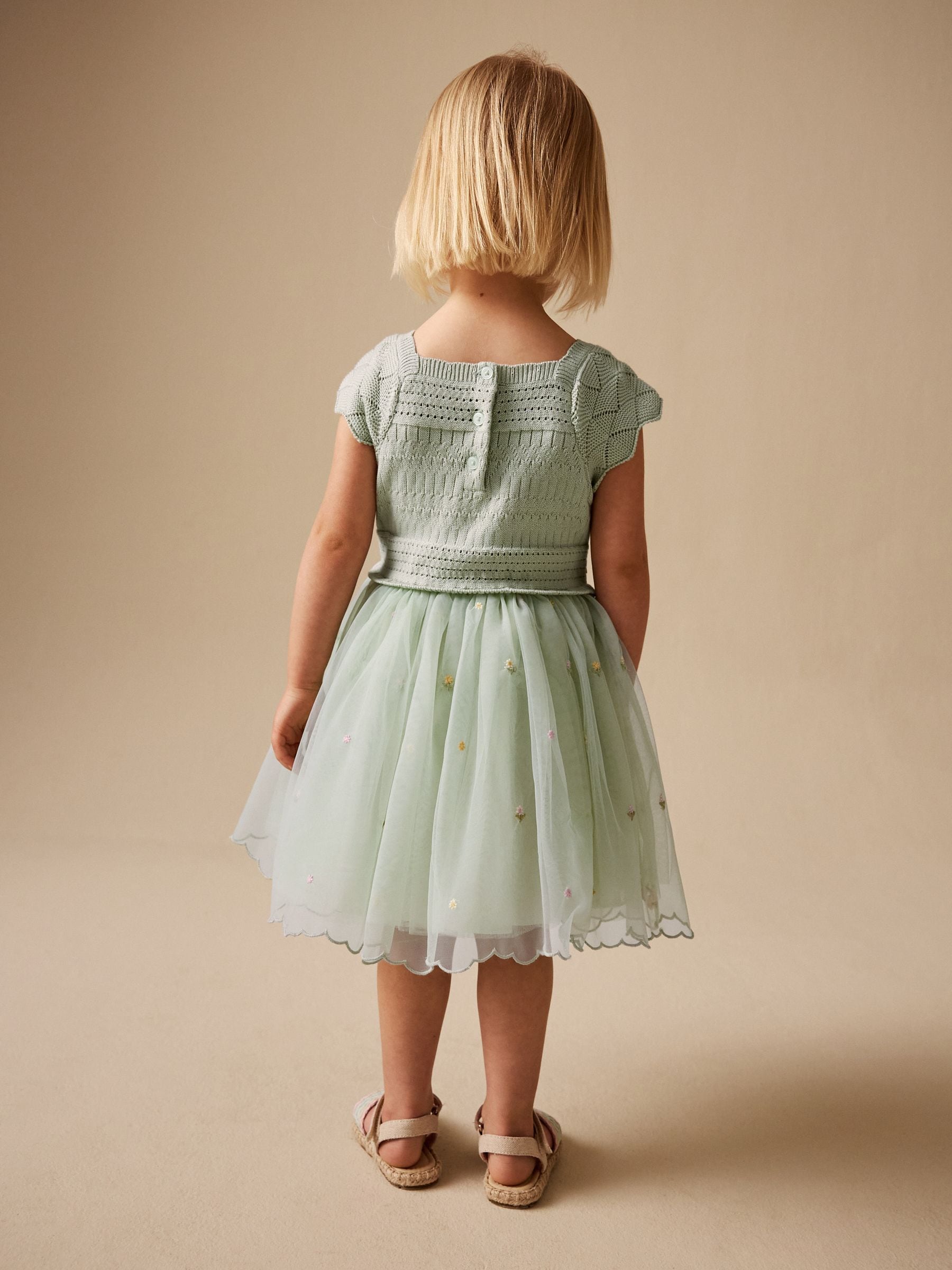 Sage Green Floral Crochet & Tulle Party Dress (3mths-10yrs) image 3