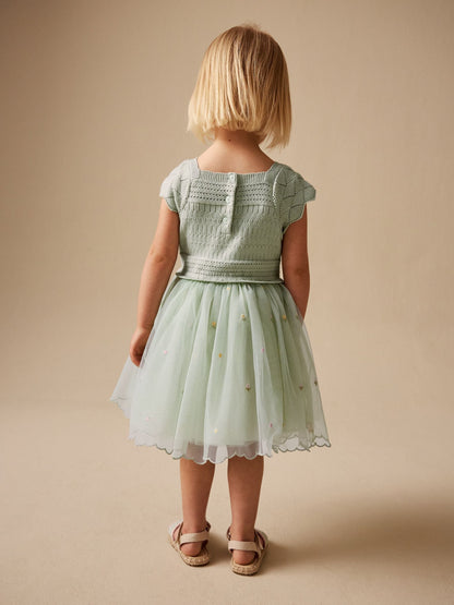 Sage Green Floral Crochet & Tulle Party Dress (3mths-10yrs) image 3