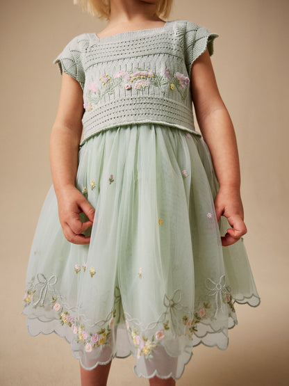 Sage Green Floral Crochet & Tulle Party Dress (3mths-10yrs) image 4