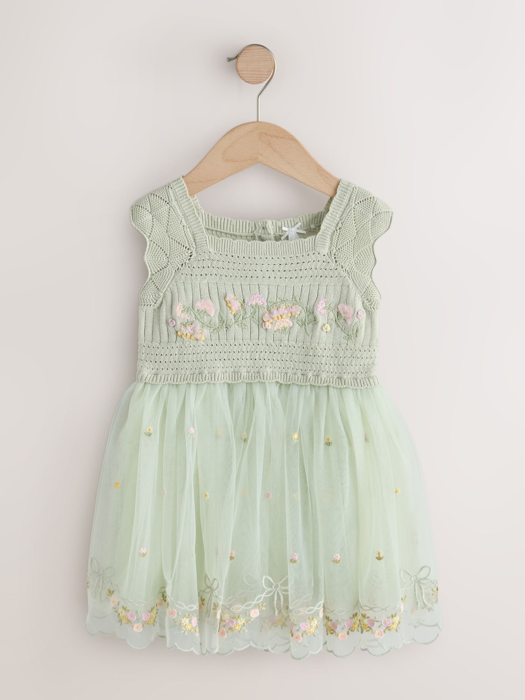 Sage Green Floral Crochet & Tulle Party Dress (3mths-10yrs) image 5