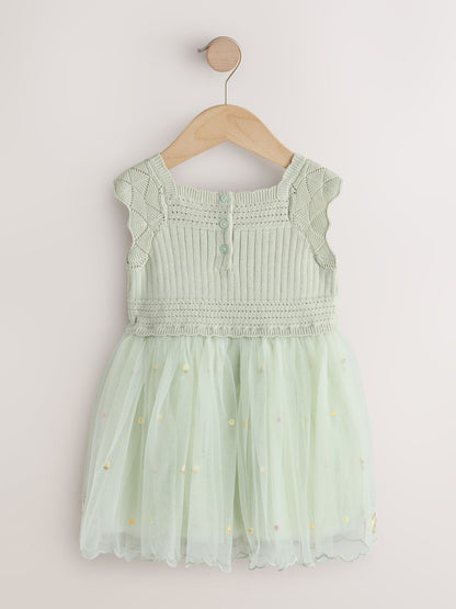 Sage Green Floral Crochet & Tulle Party Dress (3mths-10yrs) image 6