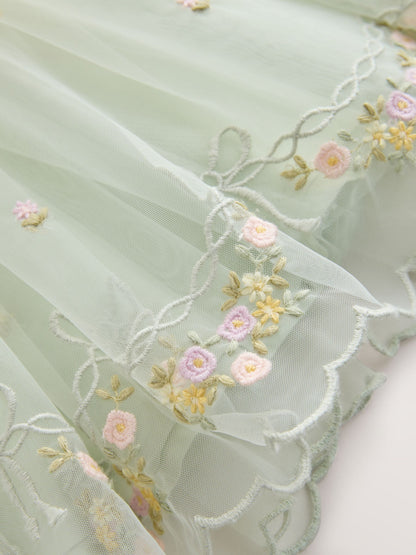 Dsiney Kidz - Sage Green Floral Crochet & Tulle Party Dress (3mths-10yrs) image 8