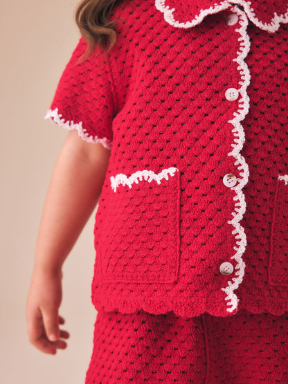 Red Scallop Edge Crochet Set (3mths-7yrs) image 4