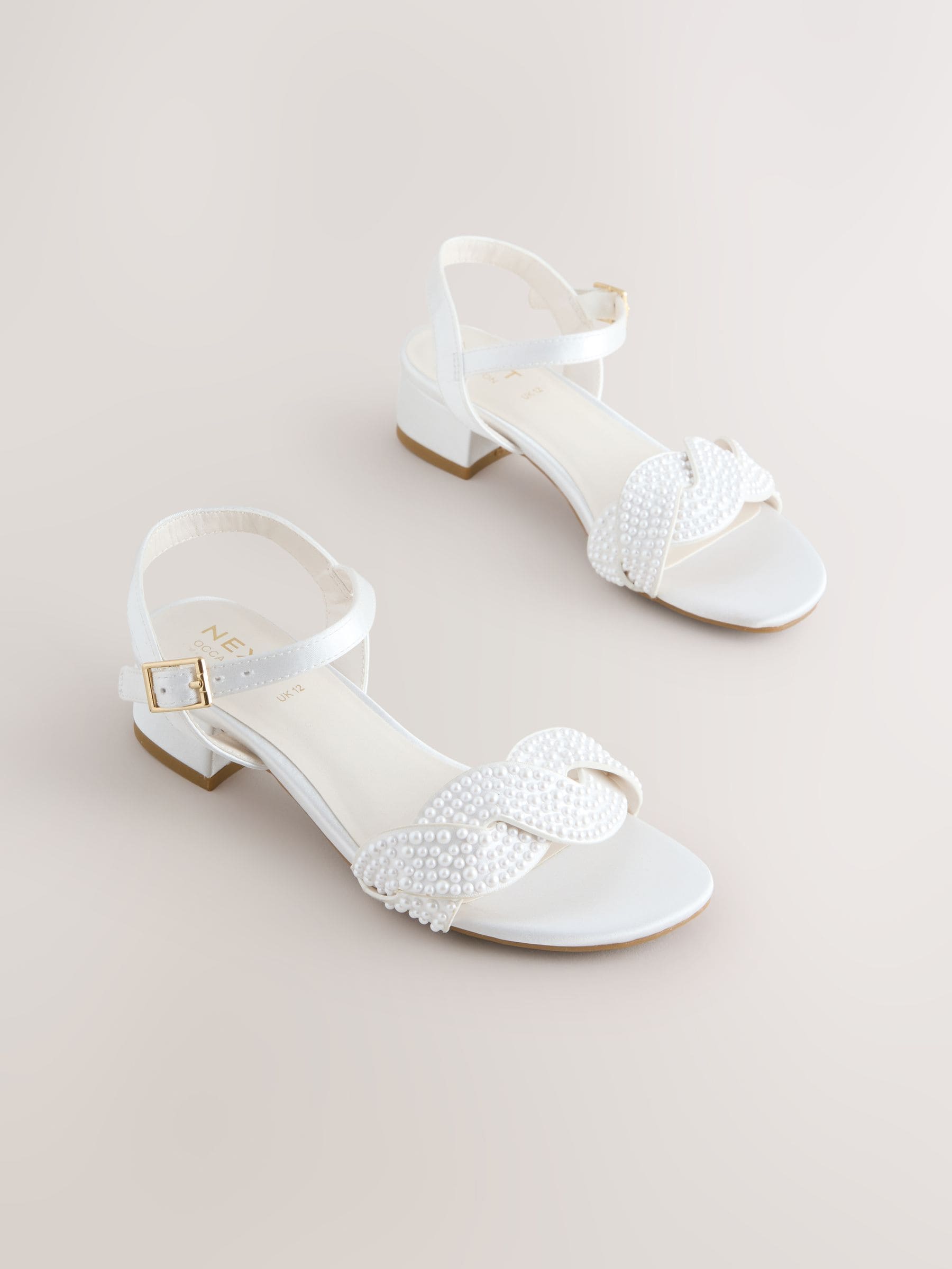 White Pearl Effect Heeled Sandals image 1