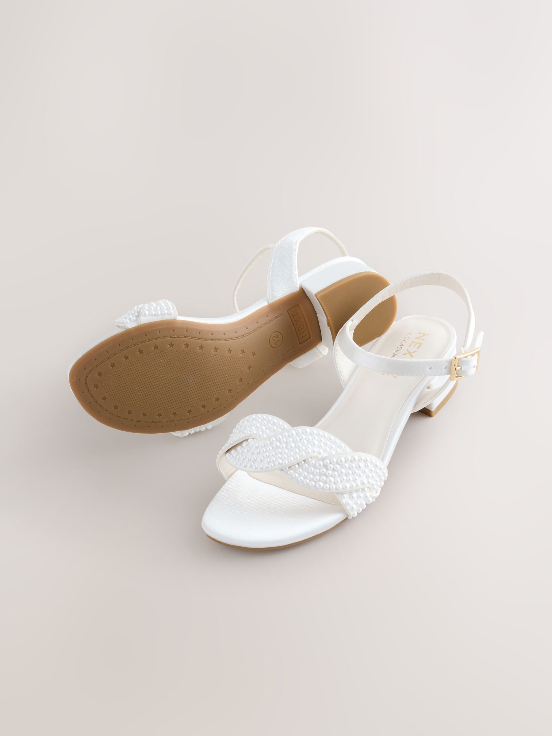 White Pearl Effect Heeled Sandals image 3