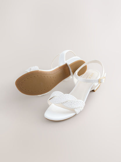 White Pearl Effect Heeled Sandals image 3