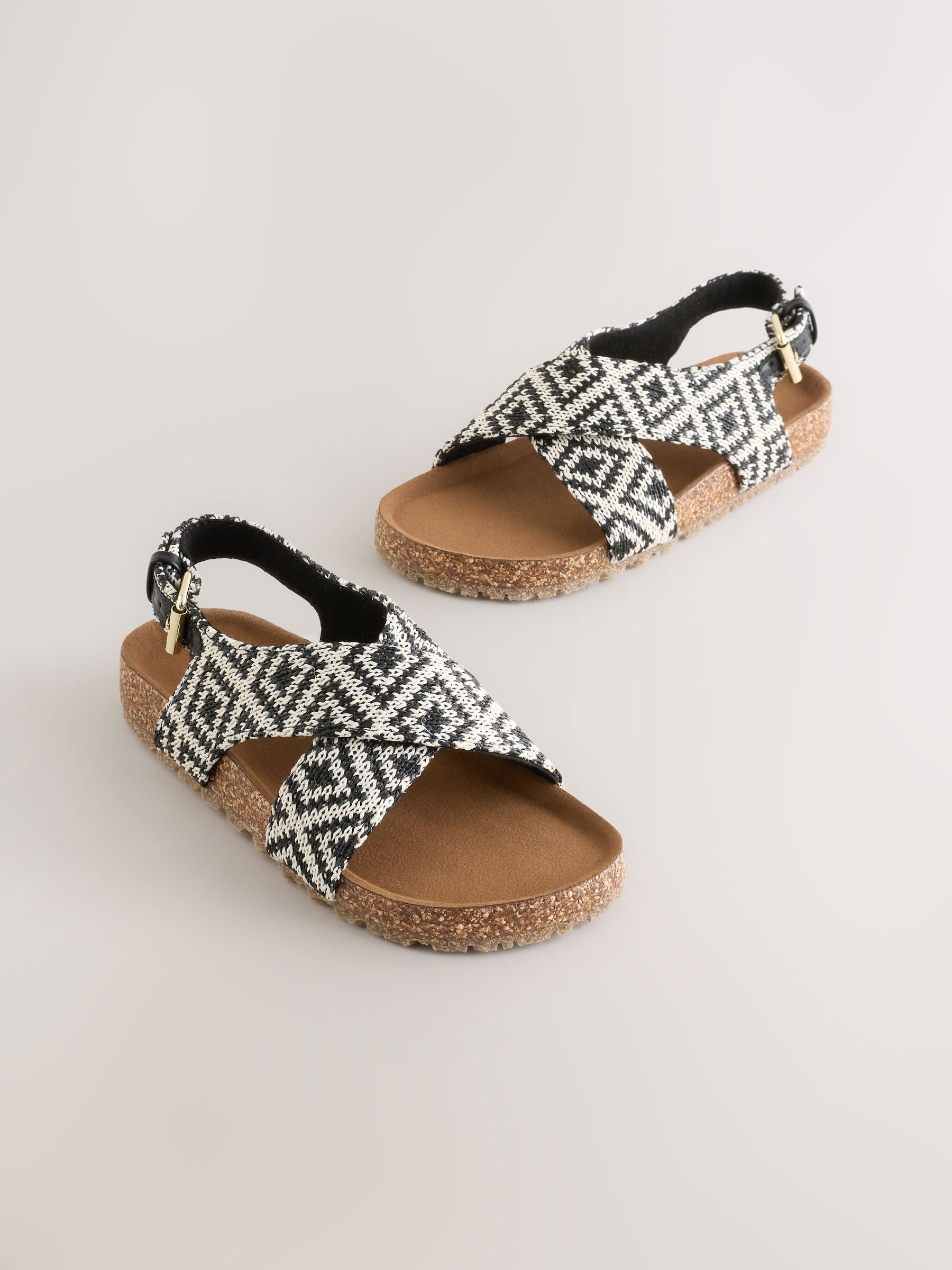 Black/White Woven Geo Cross Strap Sandals image 1