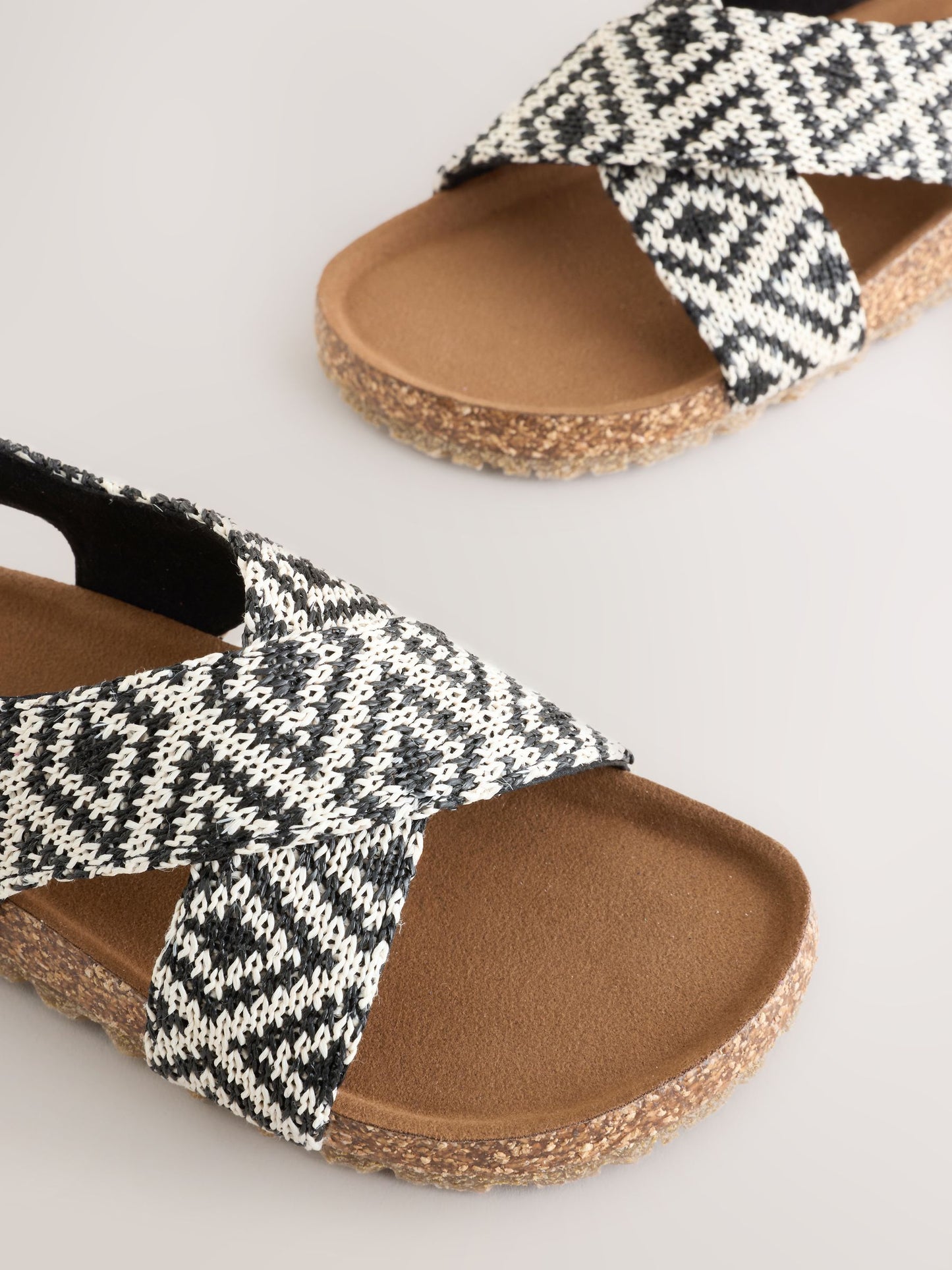 Black/White Woven Geo Cross Strap Sandals image 2