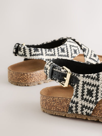 Black/White Woven Geo Cross Strap Sandals image 3