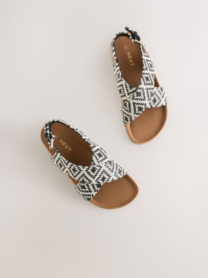 Black/White Woven Geo Cross Strap Sandals image 4