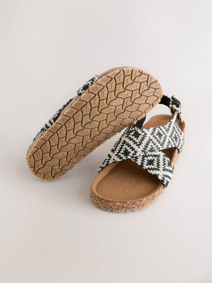 Black/White Woven Geo Cross Strap Sandals image 5