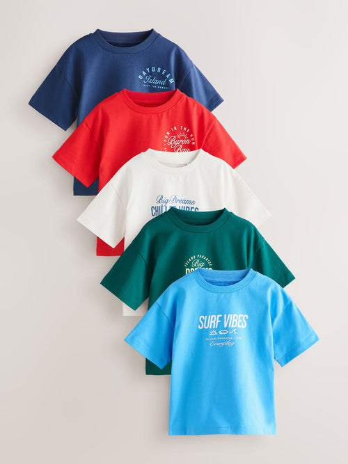 Blue/Navy/Green/Red/White Small Short Sleeve Graphic T-Shirts 5 Pack (3mths-7yrs) image 1