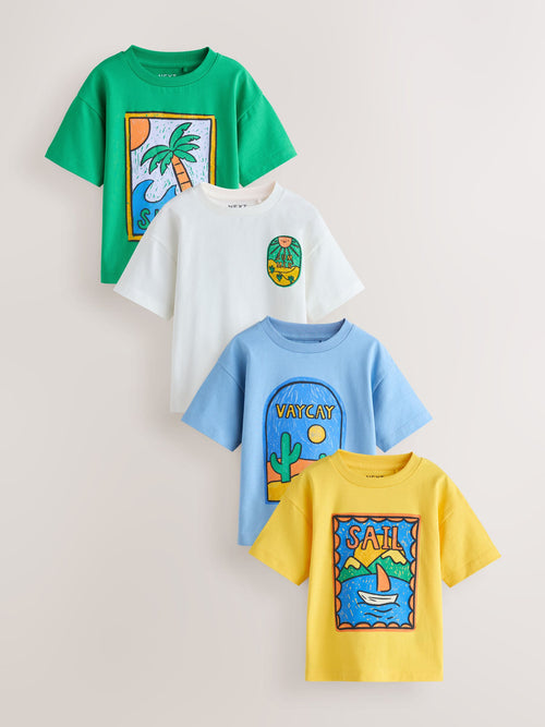 Green/Yellow Stamps Short Sleeve Graphic T-Shirts 4 Pack (3mths-7yrs) image 1
