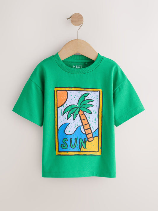 Green/Yellow Stamps Short Sleeve Graphic T-Shirts 4 Pack (3mths-7yrs) image 2