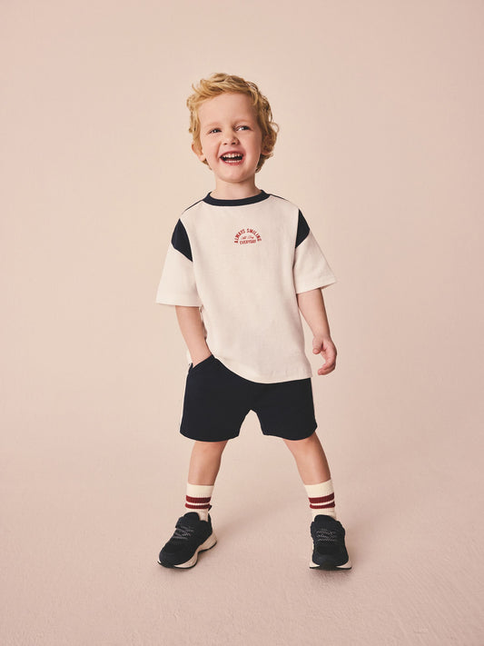 Navy/White Sporty Short Sleeve T-Shirt and Shorts Set (3mths-7yrs) image 1