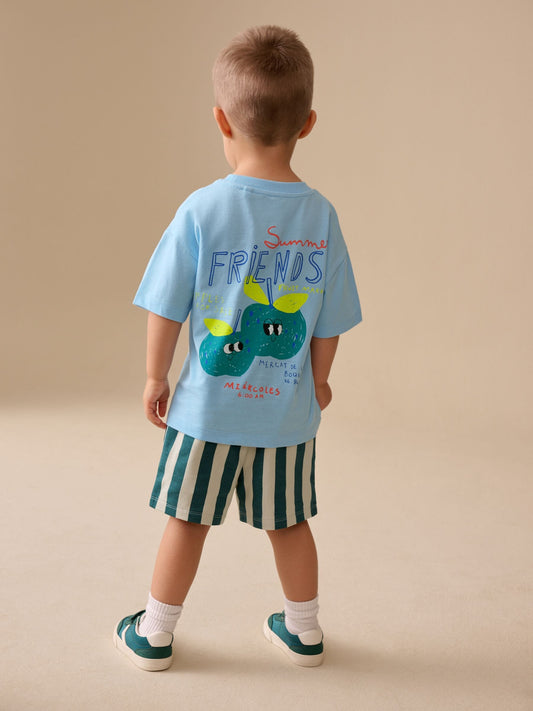 Blue Apple Short Sleeve Back Print T-Shirt and Shorts Set (3mths-7yrs) image 1