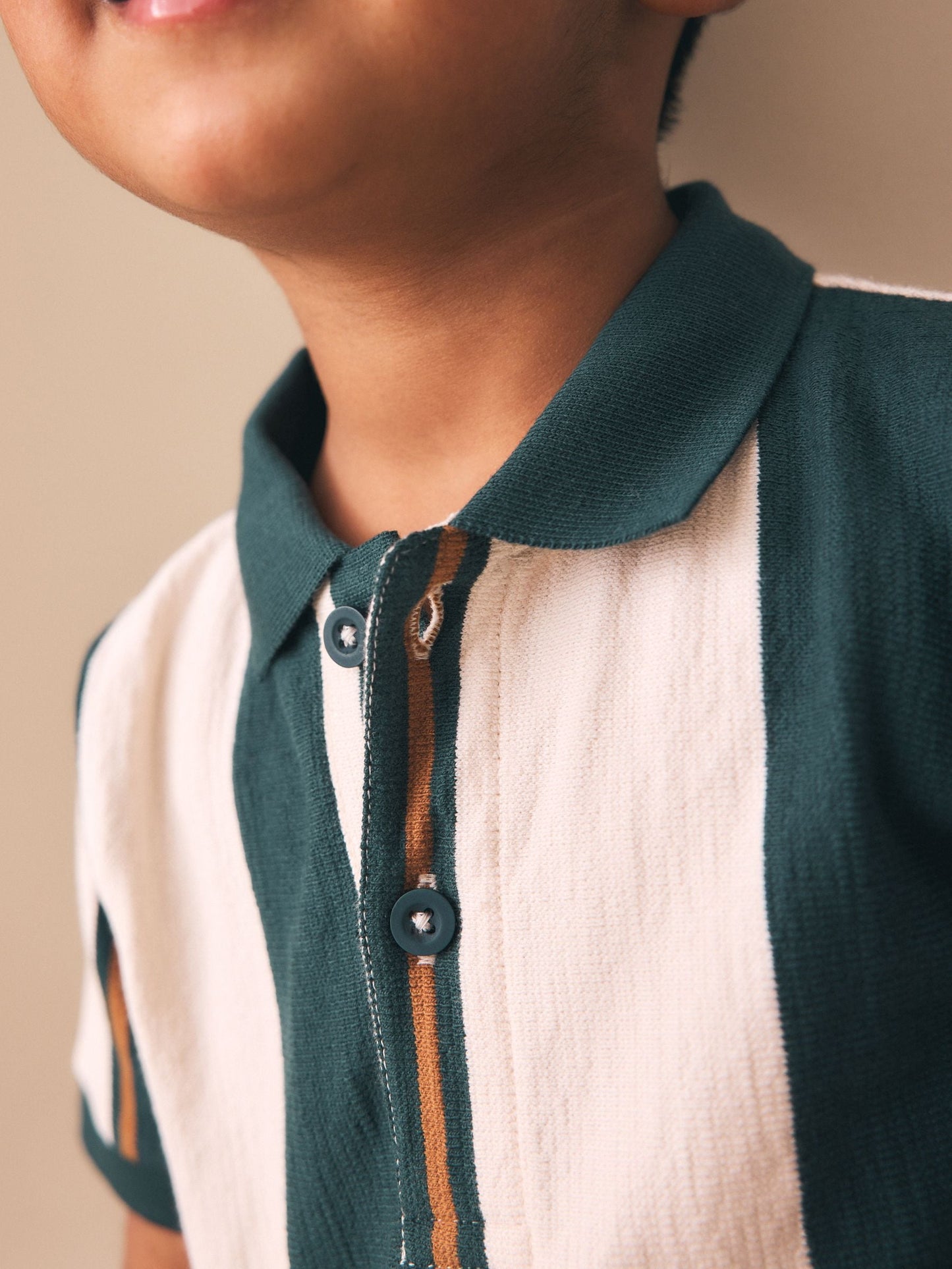 Green/Ecru Stripe Short Sleeve Polo Shirt and Shorts Set (3mths-7yrs) image 3