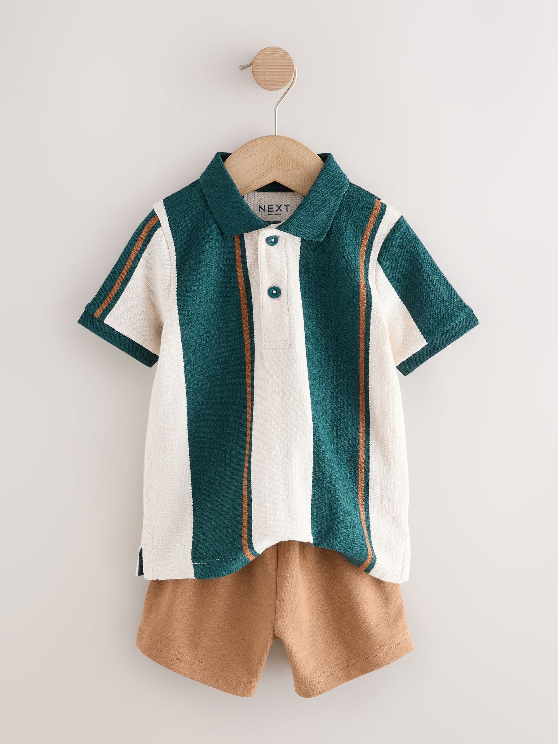 Green/Ecru Stripe Short Sleeve Polo Shirt and Shorts Set (3mths-7yrs) image 5
