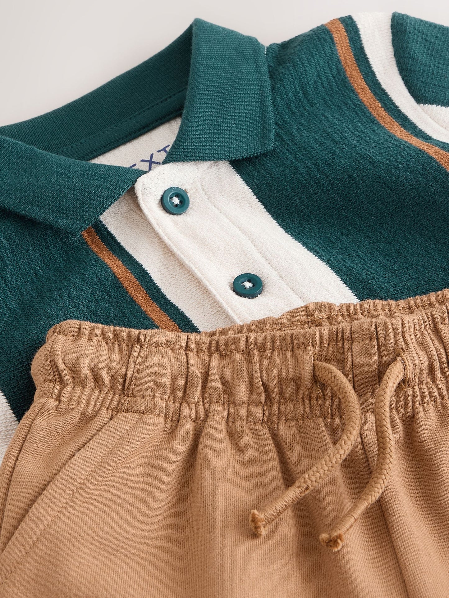 Green/Ecru Stripe Short Sleeve Polo Shirt and Shorts Set (3mths-7yrs) image 7