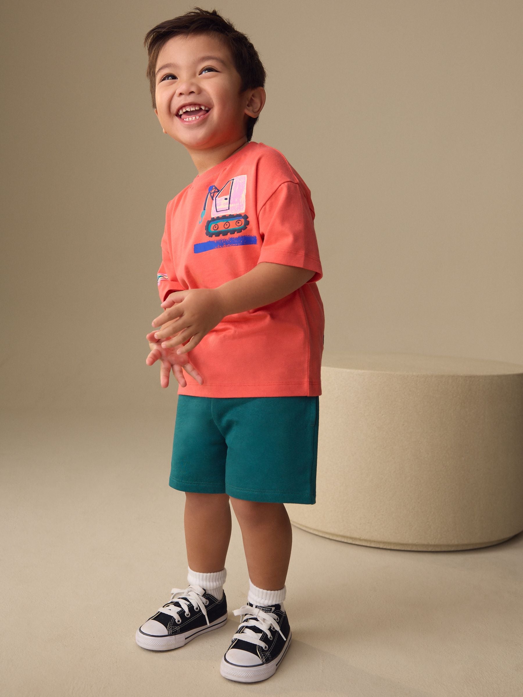 Coral Pink Digger Short Sleeve Back Print T-Shirt and Shorts Set (3mths-7yrs) image 3