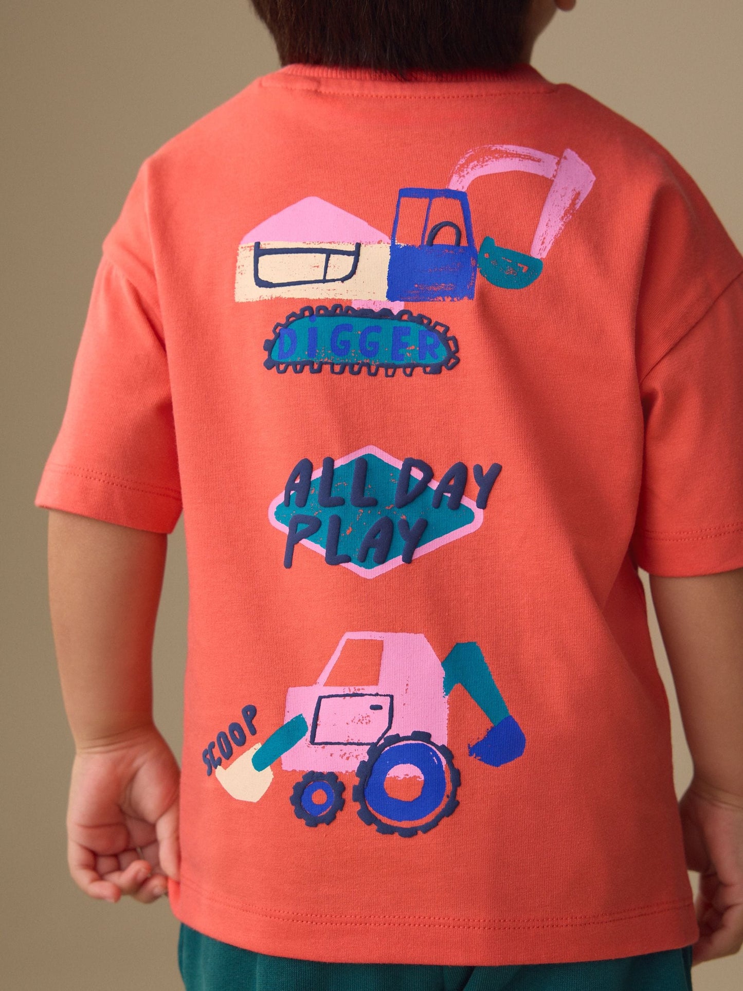 Coral Pink Digger Short Sleeve Back Print T-Shirt and Shorts Set (3mths-7yrs) image 4