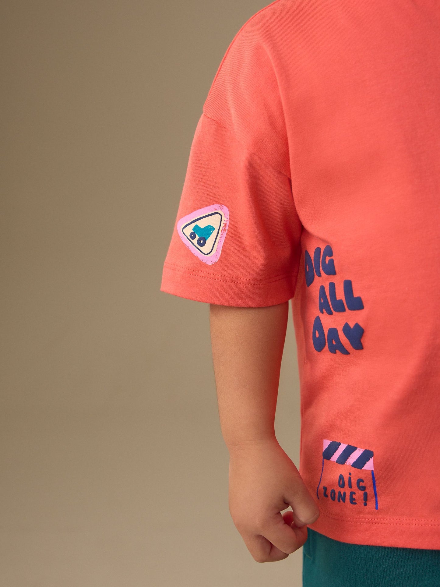 Coral Pink Digger Short Sleeve Back Print T-Shirt and Shorts Set (3mths-7yrs) image 5