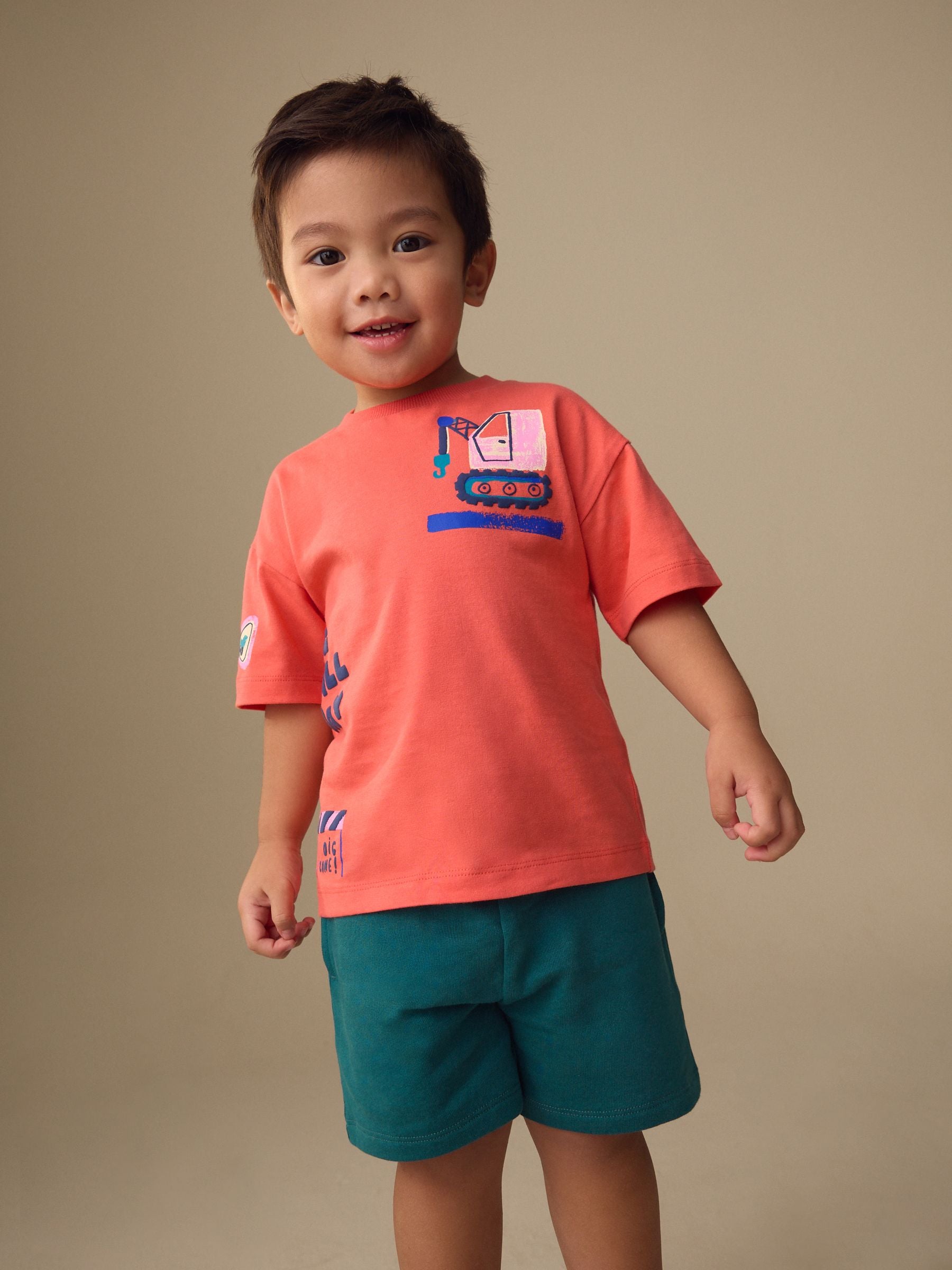 Coral Pink Digger Short Sleeve Back Print T-Shirt and Shorts Set (3mths-7yrs) image 5