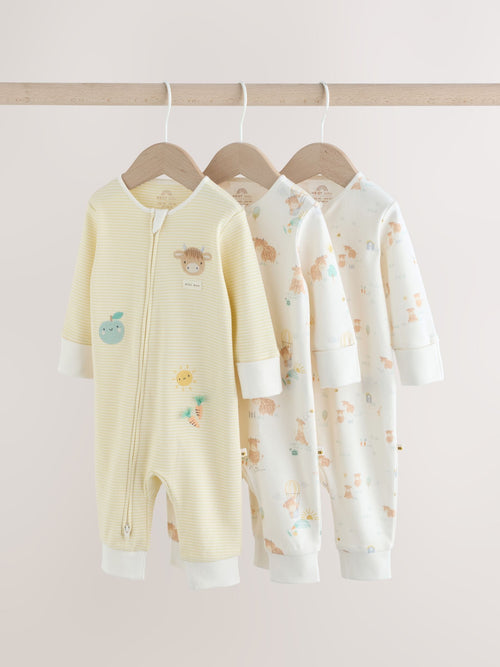 Cream Hamish Two Way Zip Baby Sleepsuits 3 Pack (0-3yrs) image 1