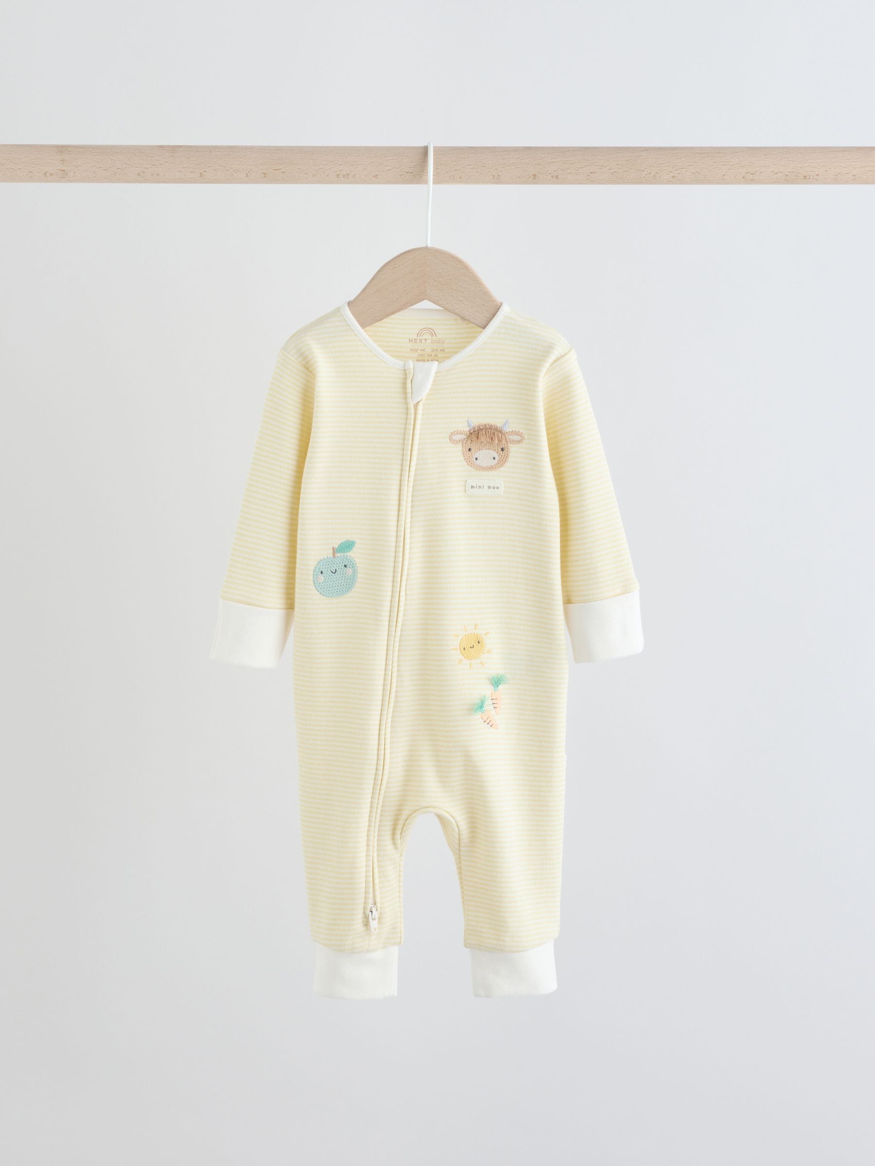 Cream Hamish Two Way Zip Baby Sleepsuits 3 Pack (0mths-3yrs) image 2