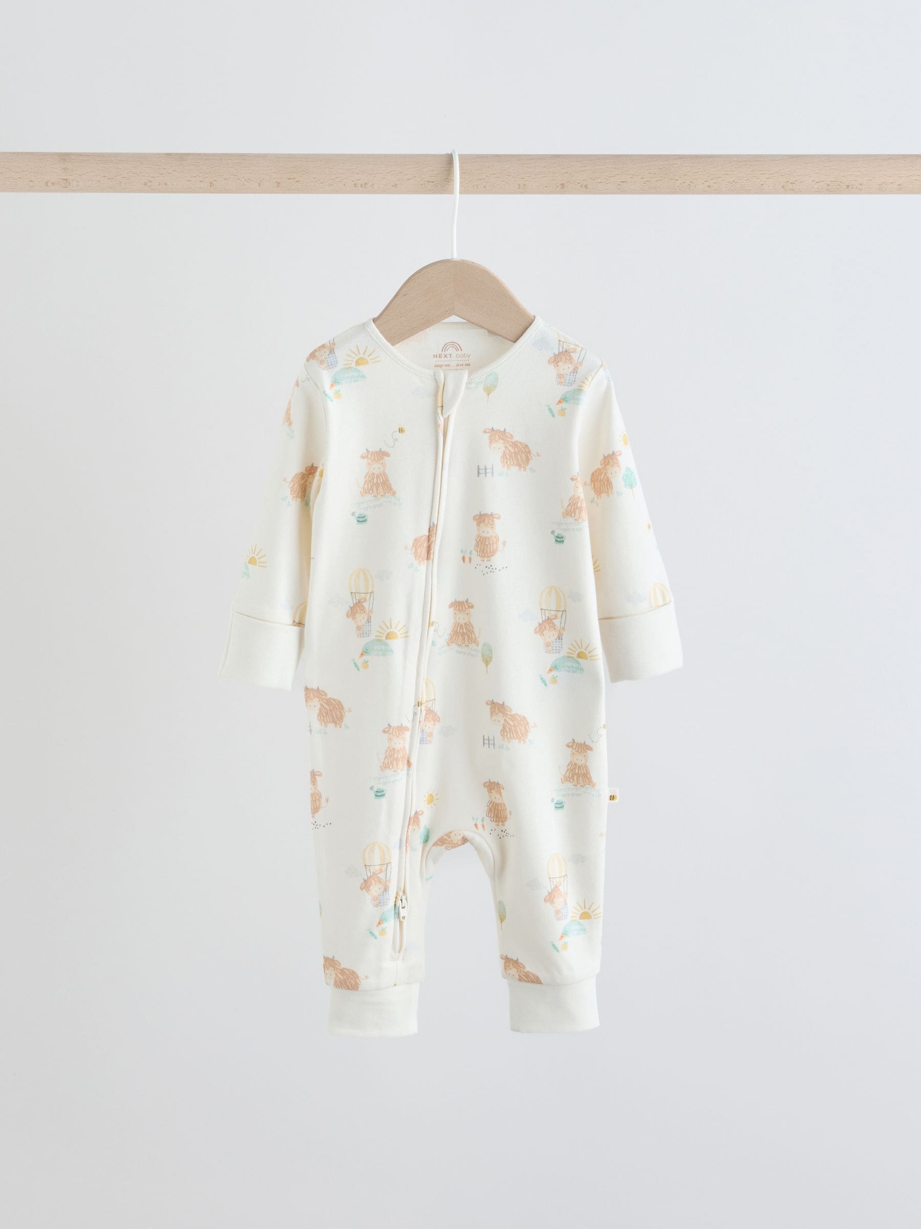 Cream Hamish Two Way Zip Baby Sleepsuits 3 Pack (0mths-3yrs) image 3