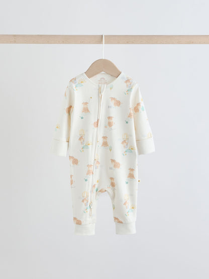 Cream Hamish Two Way Zip Baby Sleepsuits 3 Pack (0-3yrs) image 3