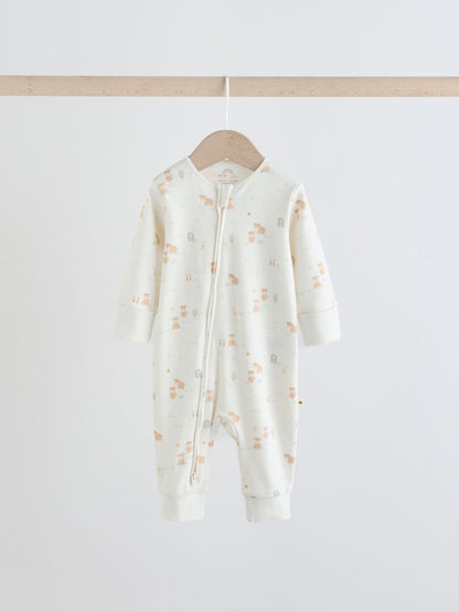 Cream Hamish Two Way Zip Baby Sleepsuits 3 Pack (0mths-3yrs) image 4