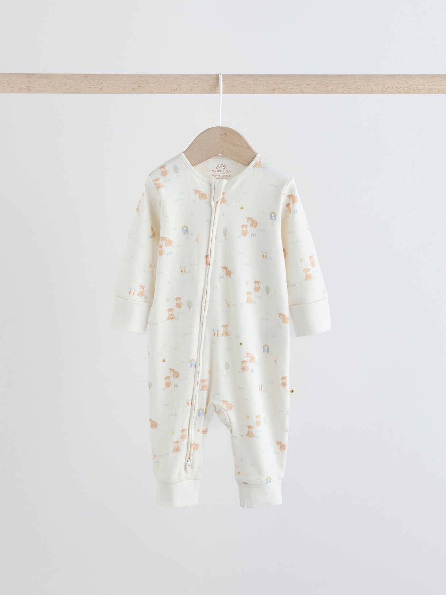 Cream Hamish Two Way Zip Baby Sleepsuits 3 Pack (0-3yrs) image 5