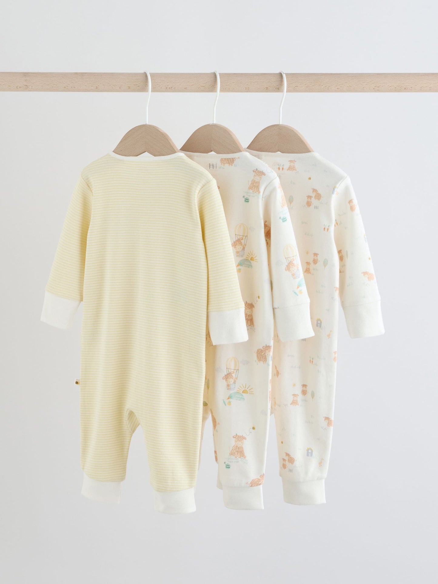 Cream Hamish Two Way Zip Baby Sleepsuits 3 Pack (0mths-3yrs) image 6