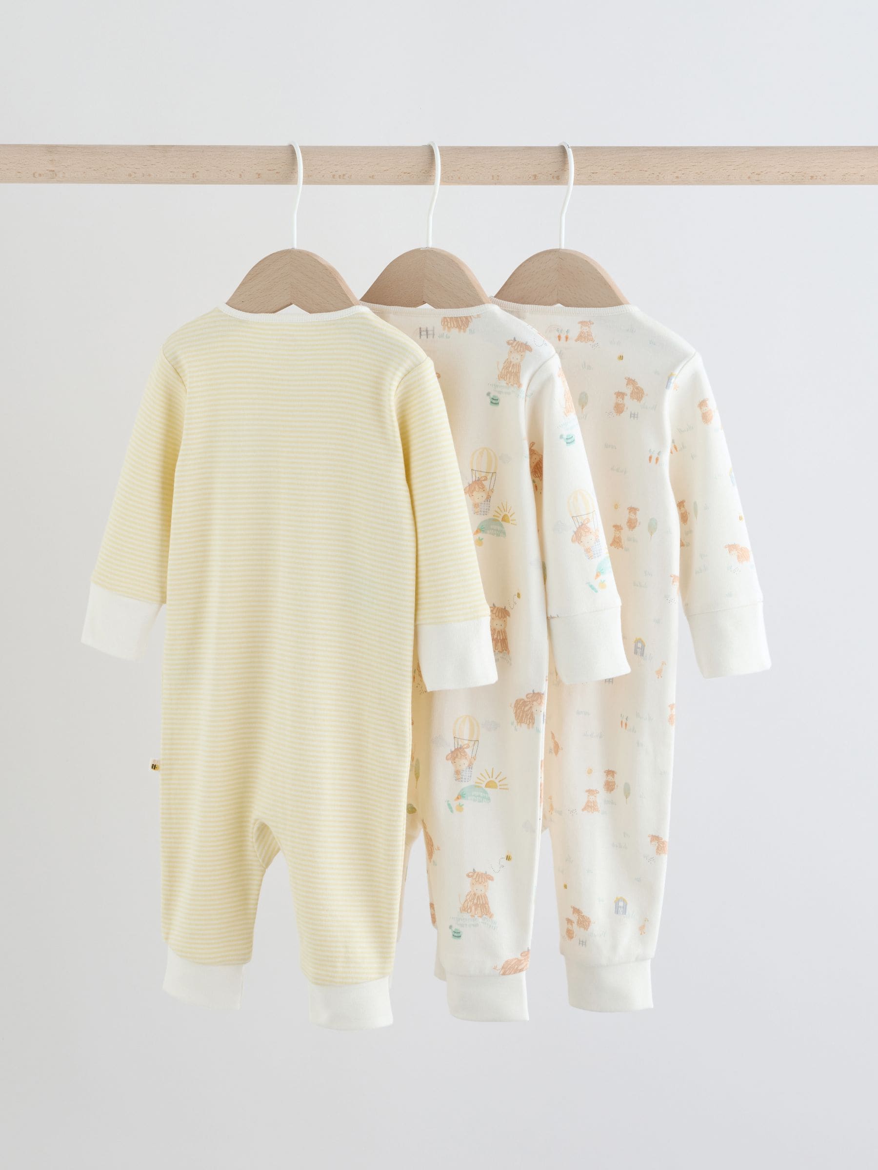 Cream Hamish Two Way Zip Baby Sleepsuits 3 Pack (0mths-3yrs) image 6