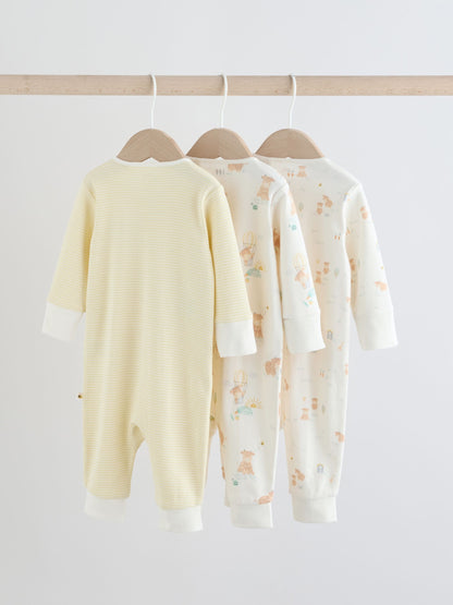 Cream Hamish Two Way Zip Baby Sleepsuits 3 Pack (0mths-3yrs) image 6
