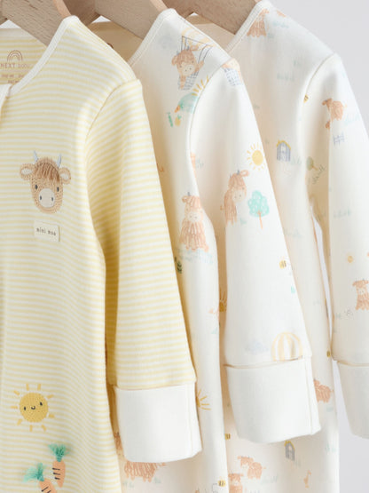 Cream Hamish Two Way Zip Baby Sleepsuits 3 Pack (0-3yrs) image 7