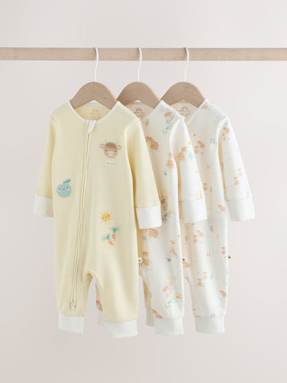 Cream Hamish Two Way Zip Baby Sleepsuits 3 Pack (0-3yrs) image 1