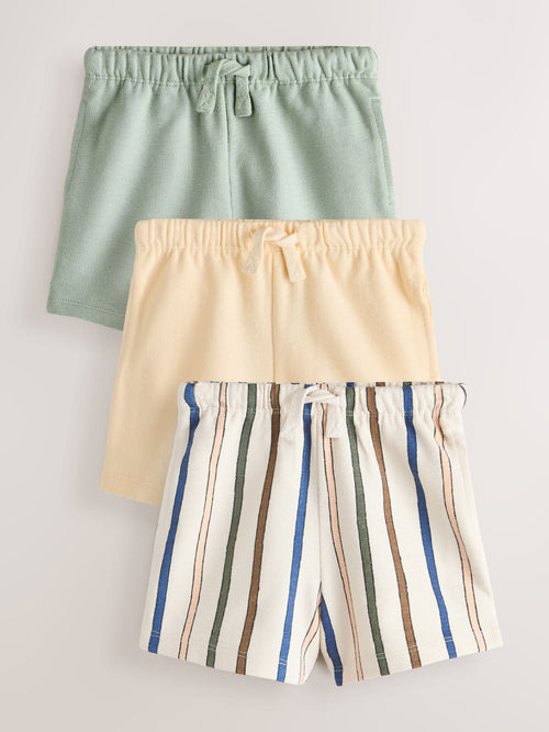 Sage Green Soft Yellow and Pastel Stripe Textured Shorts 3 Pack (3mths-7yrs) image 1