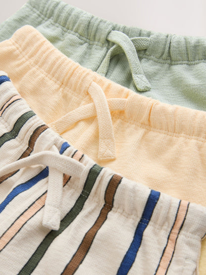 Dsiney Kidz - Sage Green Soft Yellow and Pastel Stripe Textured Shorts 3 Pack (3mths-7yrs) image 7