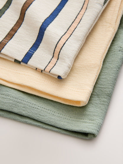 Dsiney Kidz - Sage Green Soft Yellow and Pastel Stripe Textured Shorts 3 Pack (3mths-7yrs) image 8